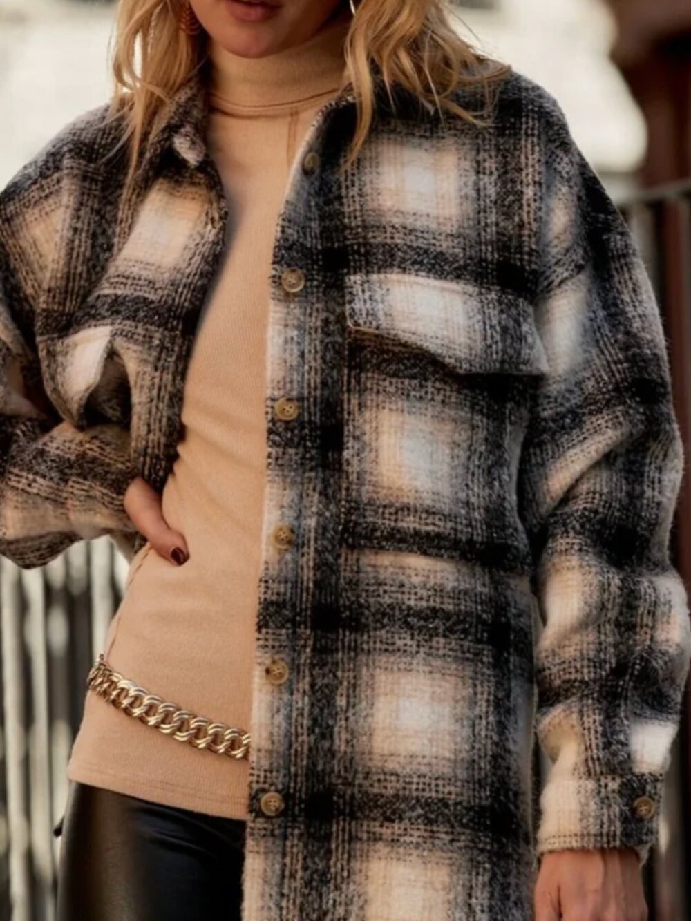 12th Tribe Axel Black Plaid Shacket (Small) - Picture 7 of 12